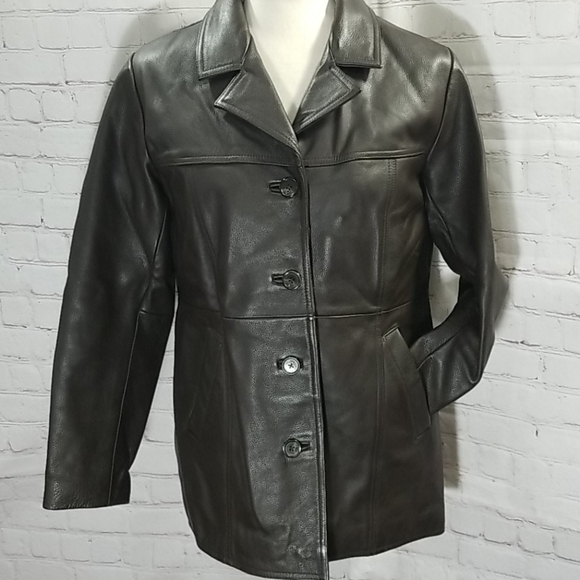 Eddie Bauer Brown Leather Car Coat - Picture 1 of 8